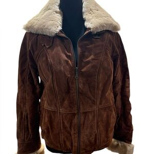 Wilson Leather Brown Suede Faux Fur Ladies Short Jacket Size Small